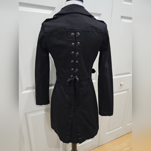 Hot Topic Royal Bones by Tripp Black Double Breasted Corset Back Jacket Trench S - Picture 4 of 11